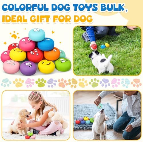 Hungdao 40 Pcs Squeaky Balls for Dogs Soft Rubber Dog Toys,Funny Face | Funny Face Expressions, Latex for Teething Relief, Interactive Fetch Training, Small Medium Breeds, Bulk Pack Value