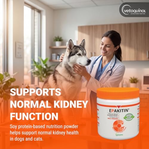 Vetoquinol Epakitin - Chitosan Pet Supplement for Cats & Dogs - Supports Renal & Kidney Function - Aids with Feline & Canine Health - Aluminum Hydroxide-Free Oral Powder - 180 Grams