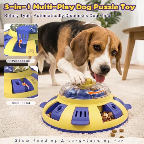 Dog Puzzle Toy, Interactive Enrichment Treat Dispenser Toys, Yellow | Mental Stimulation, IQ Training, Slow Feeder, 3 Levels Adjustable, For Puppy Small Medium Large Dogs Cats