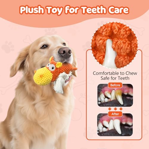 TOOPTATE Hippo Squeaky Dog Toy, Yellow Orange, Medium | Cute Plush Design, Rope Legs for Tugging, Helps Keep Dogs Busy, Suitable for Small, Medium, and Large Dogs