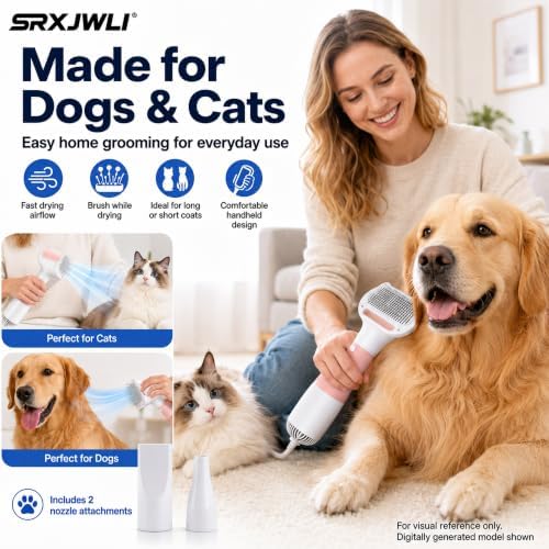 3 in 1 Pet Hair Dryers And Comb Brush High Velocity Blower for Dog Grooming | Portable Quiet Handheld Slicker with Steam Deshedding Intelligent Airflow System for Cats, Puppies and Professional(Yellow)