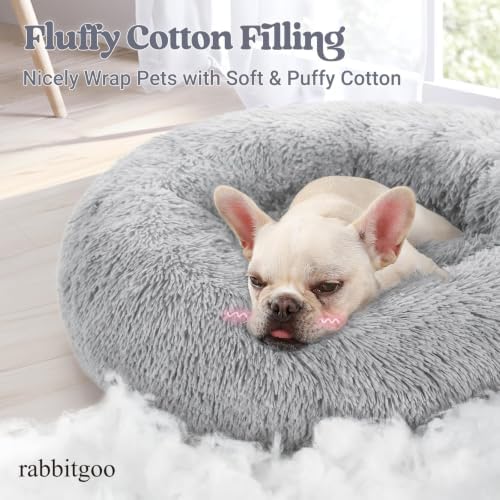 rabbitgoo Calming Cat Beds for Indoor Cats, 27 inches, Light Grey