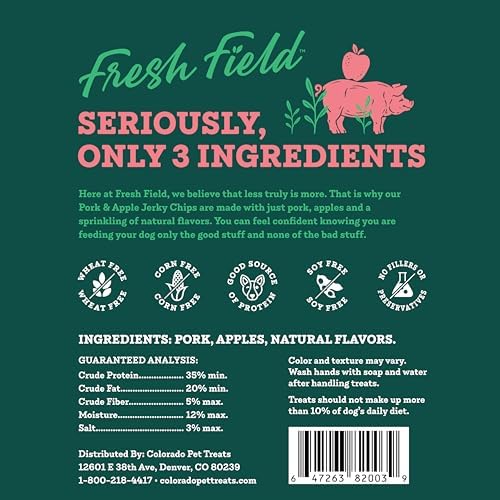 Fresh Field Pork & Apple Jerky Chips, 14 oz – All-Natural Dog Treats, USA Made, Supports Digestion & Nervous System