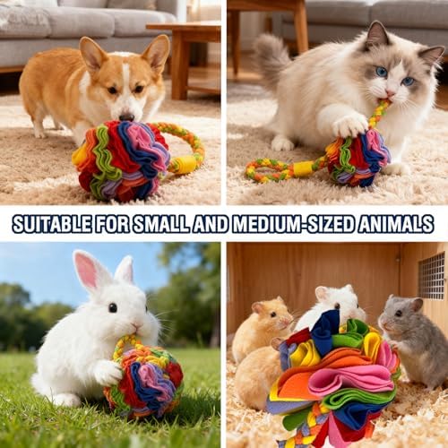 MYLIFESION Leash-Attached Snuffle Ball, Dia 6 inch Dog Treat Toy, Puppy Dog Puzzle Toy, Snuffle Ball for Dogs, Cats, Rabbits, Hamsters，Train Sense of Smell, Slow Down Their Eating Pace