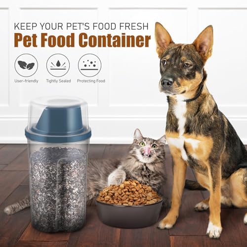 KALLORY 2pcs Pet Food Storage Containers, Airtight Vacuum-sealed Gray-blue Small Buckets 1000ml for Dog, Cat, and Bird Food Preservation
