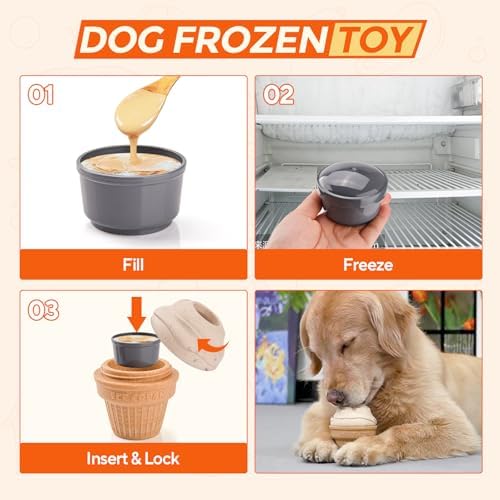 AUSCAT Dog Frozen Treat Toys, Dog Enrichment Toys, Interactive Dog Toys for Aggressive Chewers, Treat Dispensing Dog Toys, Ice Cream Shape