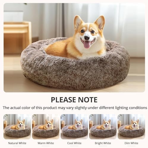 JOLLYVOGUE 31" Calming Donut Dog Bed, Smoke Brown