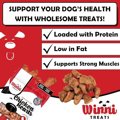 Winni Treats Freeze Dried Chicken Hearts for Dogs - Single Ingredient, Preservative-Free, Premium Chicken Hearts, High in Protein for Strong Muscles, Low in Fat, Healthy Dog Treats (3.75 Ounces)