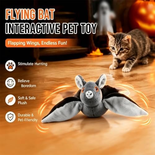 Flying Bat Dog Toy,Flying Bat Toy for Dogs & Cats，1PCS | Flapping Bat Toy with Chirping Engages Cats and Dogs,Mimics Real Flying Motion,Flapping Wings Interactive Pet Toy