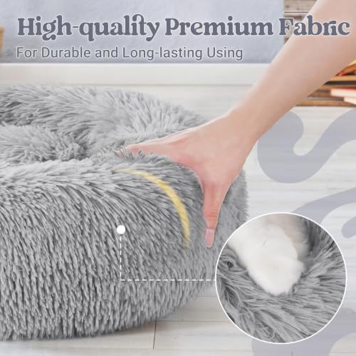rabbitgoo Calming Cat Beds for Indoor Cats, 27 inches, Light Grey