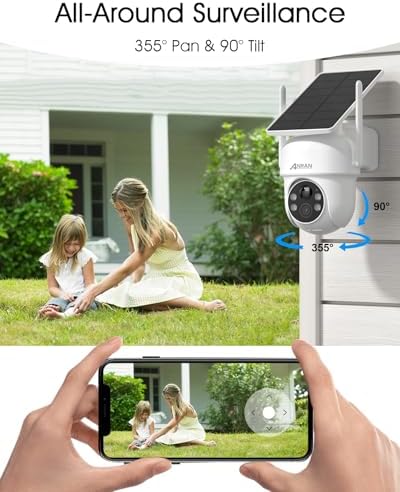 ANRAN 5MP Solar Security Cameras Wireless Outdoor, 2.4G WiFi Camera