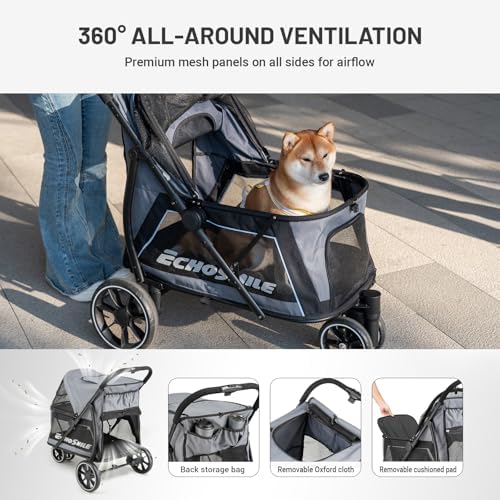 EchoSmile 3-Wheel Pet Stroller - Gray, All-Terrain