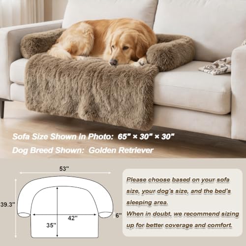 Calming Dog Bed Fluffy Plush Dog Mat for Furniture Protector with Removable Washable Cover for Large Medium Small Dogs and Cats (Extra Large (53x39.3x6), Camel)