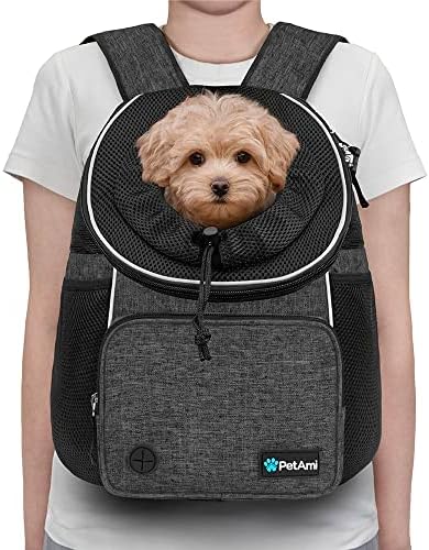 PetAmi Adjustable Dog & Cat Chest Carrier Backpack, Up to 15 lbs, Dark Gray