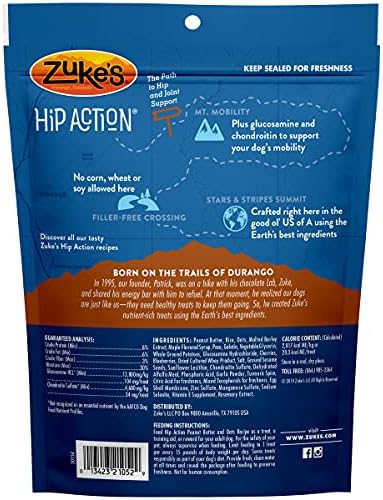 Zuke's Hip Action Dog Treats Peanut Butter and Oats Recipe, 6 Ounces (3 Pack)