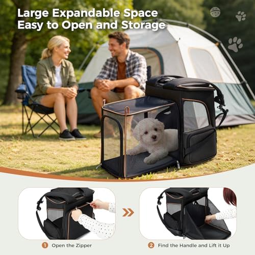 Lekereise Large Cat Backpack Carrier, Expandable, Up to 18 lbs, Black