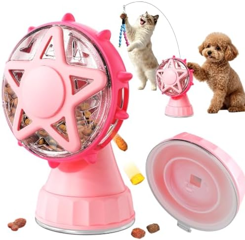 2in-1 Cat Slow Feeder and Interactive Cat Puzzle Toy,Ferris Wheel Treat Dispenser with Strong Suction Cup Base and Adjustable Food Leakage Holes,Food-Grade BPA-Free PP Cat Toys (Pink)