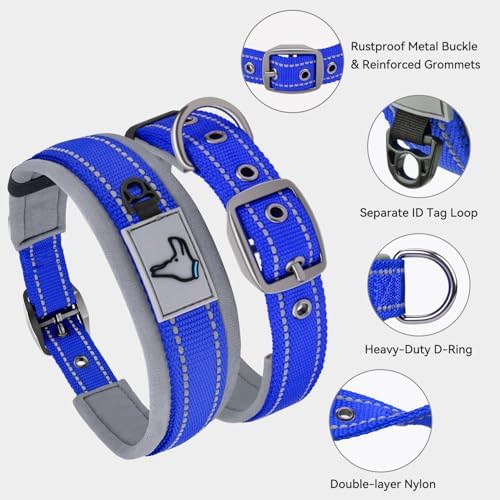 Joytale Reflective Dog Collar for Medium Dogs with Wide Padding, Navy Blue