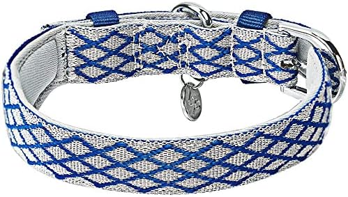 Blueberry Pet Diamond Pattern Adjustable Neoprene Padded Dog Collar with Metal Buckle - Royal Blue, Neck 13-16.5", for Medium Breed
