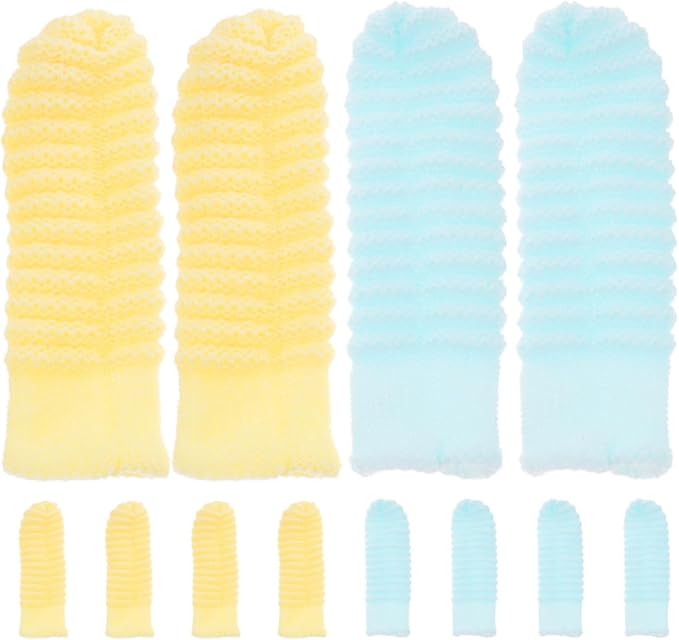 Alipis 12pcs Dog Finger Toothbrushes for Large Dogs Soft Polyester Material Washable Dental Care Brushes in Yellow and Sky Blue Suitable for Puppy Teeth Cleaning