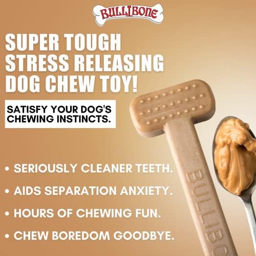 Bullibone Nylon Dog Chew Toy for Aggressive Chewers - Dental Hygiene Bone with Peanut Butter Flavor, Durable Tough Chew Toys for Small Dogs, Indestructible Dog Bone - Single