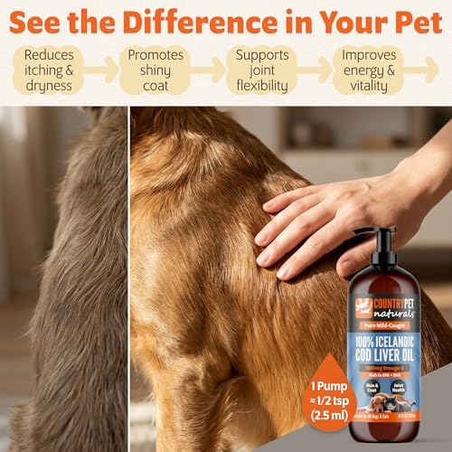 Wild-Caught Pure Icelandic Cod Liver Oil for Dogs & Cats,1150 mg Omega-3 per TSP, High EPA & DHA, Natural Vitamins A & D, Supports Healthy Skin & Coat & Mobility, Single-Ingredient, 100% Pure