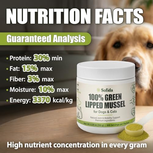Premium Green Lipped Mussels for Dogs and Cats 100% Pure New Zealand Natural Supplements Vitamins to help your Pet for Hip and Joint Flexibility, Mobility, Strength, Tendons and Muscles (5.28, Ounces)