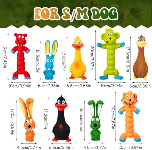 Wettarn 9 Pcs Latex Squeaky Dog Toys 7 Inch Soft Rubber Dog Chew Toy Animal Standing Stick Puppy Fetch Interactive Play Assorted Animal Accessories Gift for Small Medium Large Pet Christmas(Classic)