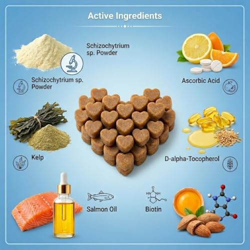 Salmon Oil for Dogs, Omega-3 Fish Oil Soft Chews for Healthy Skin & Shiny Coat, Itch & Shedding Support with DHA, Kelp & Biotin, Chicken Flavor