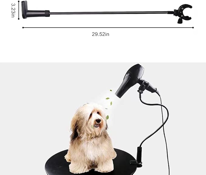 Dog Hair Dryer Stand, Pet Grooming Table Hair Dryer Holder, Hands Free Blow Dryer Holder, 360 Degrees Rotatable Lazy Hair Dryer Stand with Adjustable Clamp Mount for Dog Cat Grooming