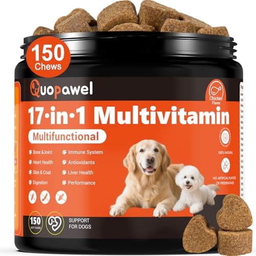 17 in 1 Dog Vitamins and Supplements，Dog multivitamin，Dog probiotics- VE, VC, and 6 B Vitamins, Immune & Joint Support for Dogs, All Breeds & Ages, Chicken Flavor, 150 Ct