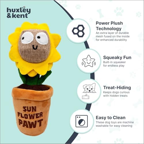 Huxley & Kent Seek 'n Treat Puzzle Dog Toy, Sunflower Pawt, Small | Hidden Treat Pocket, Crinkle & Squeaker; Reinforced Seams & Mesh; Soft, Durable & Machine Washable
