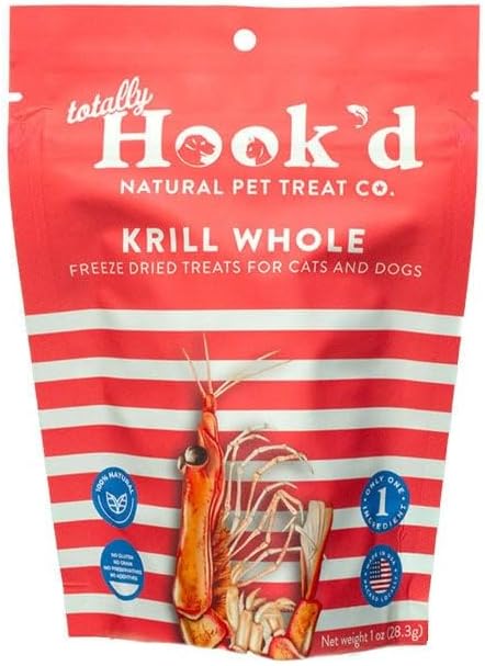 Totally Hook'd Freeze‑Dried Single‑Ingredient Treats, High‑Protein Omega-3 Training Snack for Dogs & Cats (1 Ounce, Krill)