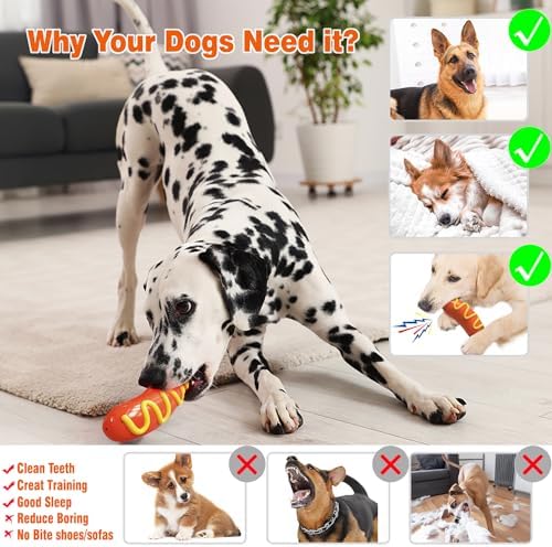 Tough Dog Toys, Dog Toys for Aggressive Chewers Large Breed Dogs, Hot Dog Dog Chew Toy Durable Dog Toys for Large Dogs Dog Extreme Chew Toys Indestructible