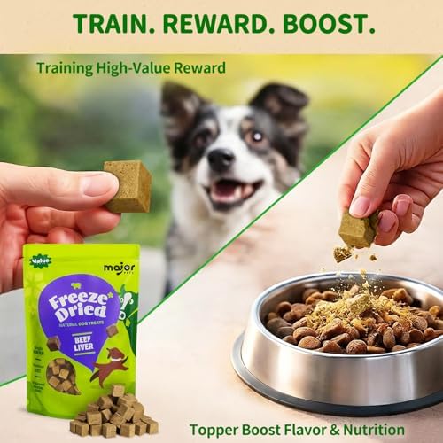 MAJOR PETS Freeze Dried Beef Liver Dog Treats, 3.5 oz Bag, Made in USA