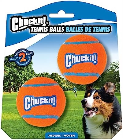 Chuckit! Dog Tennis Ball Dog Toy, Medium 2.5in 2 Pack | Made for Dogs Weighing 0 to 100 Pounds