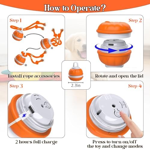 Interactive Dog - Motion Activated Rolling for Puppies & Small Dogs, USB Rechargeable Automatic Pet Ball, Smart Moving Toy for Boredom & Exercise, Durable Dog Chew Toy Orange