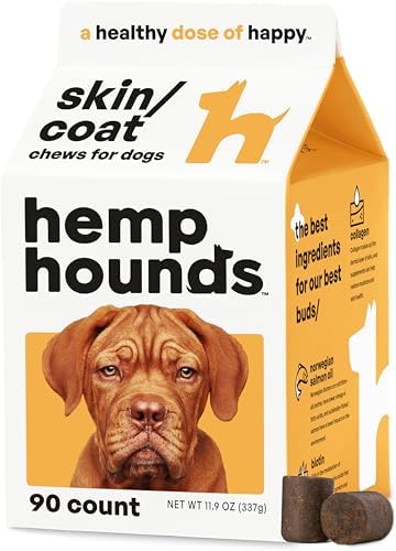 Hemp Hounds - Adaptogenic Skin and Coat Chews for Dogs - 90 Chews - Nutrient Rich Dog Allergy Relief - Omega 3-6-9 - Norwegian Salmon Oil - Collagen - Turmeric - Beef Flavor - Dog Itch Relief