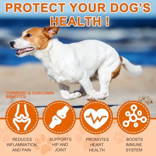Turmeric for Dogs - 180 Turmeric Curcumin Tablets Supports Heart, Joint & Inflammation, Hip & Joint Aid, Dog Pain Relief, Allergy & Itch Relief, Duck Flavour