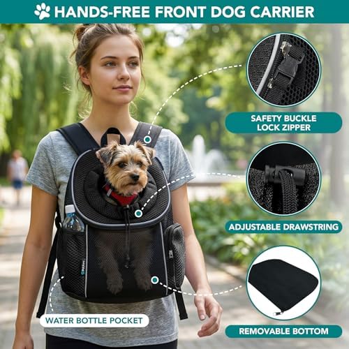 PetAmi Dog Carrier Backpack, Hands-Free Front Carrier, 14 lbs, Black