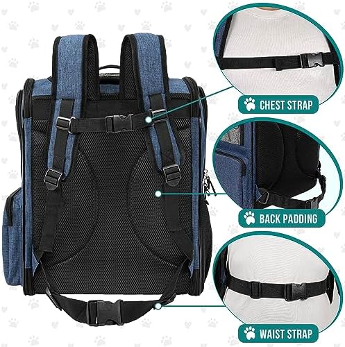PetAmi Dog Backpack Carrier for Cats, 4-Way Entry Ventilated, 18 lbs, Blue