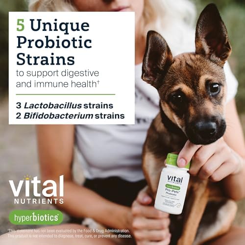Vital Nutrients Pro Pets Probiotics for Dogs and Cats | Dog Probiotics for Digestive Health, Gut Health, Occasional Diarrhea | Tasty Meat Flavor | Non-GMO | Hyperbiotics | 60 Micro Tablets