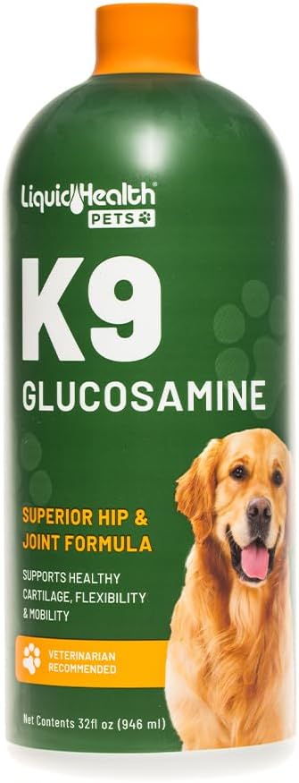 LIQUIDHEALTH Pets K9 Liquid Glucosamine for Dogs, Puppies, Senior Canines with Chondroitin, MSM, Hyaluronic Acid - Dog Vitamins for Hip & Joint Health, Dog Joint Oil, Joint Juice - Made in USA (32 oz)