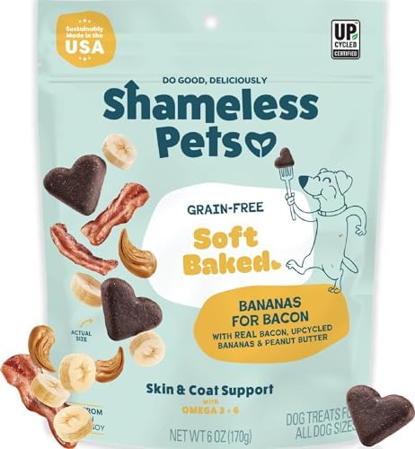 Shameless Pets Soft-Baked Dog Treats, Bananas for Bacon | Healthy Treats for Small, Medium & Large Dogs | Skin & Coat Support with Omega-3 & Omega-6 | Grain-Free, Made in USA | 6 oz
