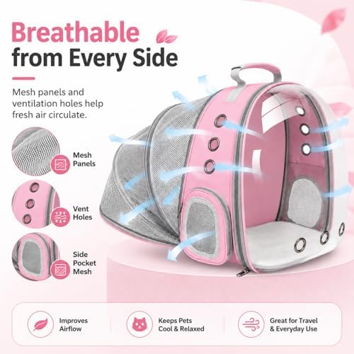 Expandable Cat Carrier Backpack with Bubble Window, Pink