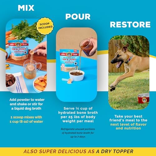 Brutus Broth Dog Food Topper - Instant Bone Broth Powder for Adult Dogs - Supports Hip and Joint Function - Human-Grade Quality, Serve Dry or Wet - Beef Flavor, 3.5 oz (Pack of 1)