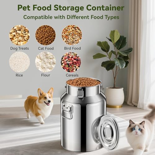 Newget 13lb Stainless Steel Dog Food Storage Container with Scoop, 13lb, Stainless Steel, Stainless steel