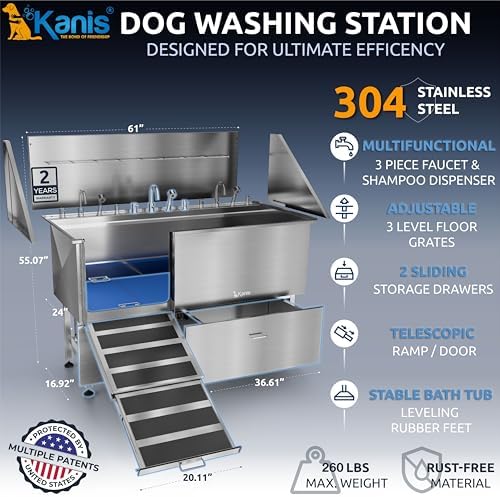 KANIS Professional Dog Washing Station 304 Stainless Steel Pet Wash Sink