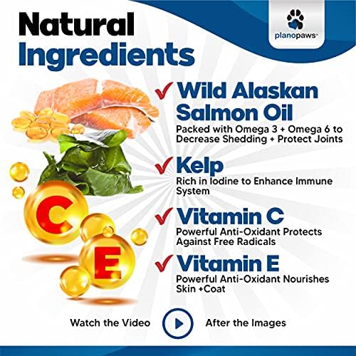 Salmon Oil for Dogs 120 Ct - Skin and Coat Supplement, Itch and Shedding