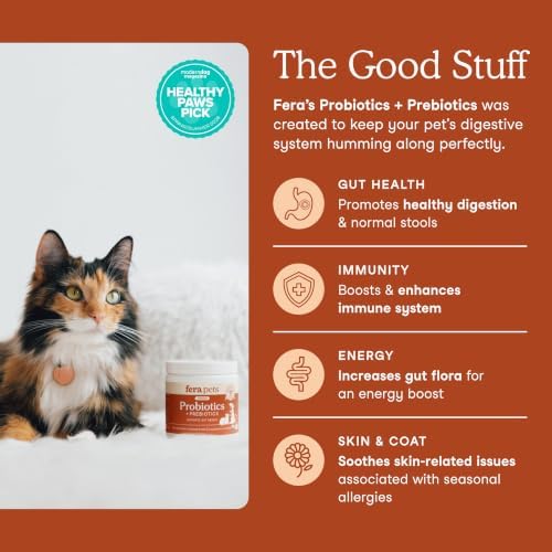 Fera Pets Organic Probiotics for Dogs & Cats with Prebiotics, 60 Scoops